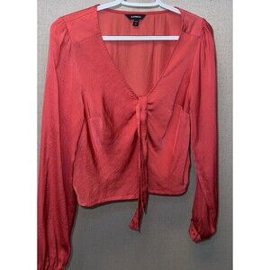 Express Blouse Womens Small Red Tie Front Long Sleeve Top Shirt